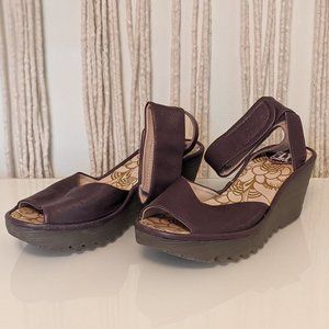 Fly London, Sz 37, 'Yula' Wedge Sandal, Dusty Lilac w/Grey wedge